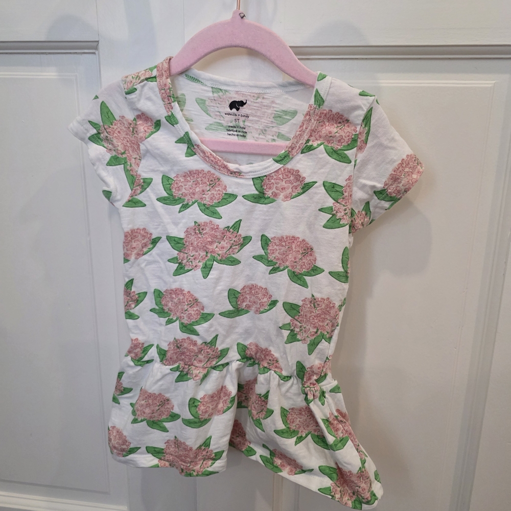 Monica + Andy Floral Kids Shirt - Pink and Green - Size 5